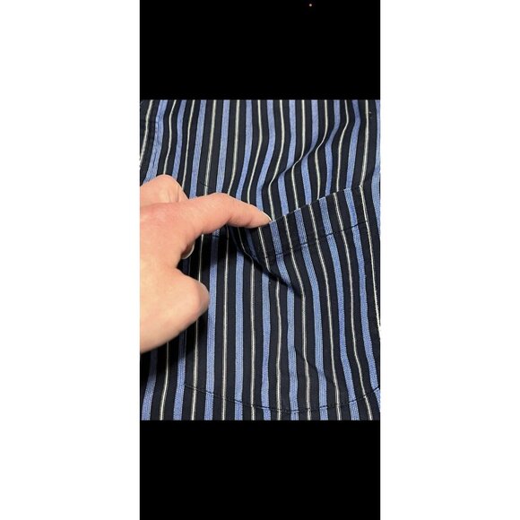 Bugatchi Button Down Shirt Flip Cuff Striped Blue Mens Size Measured Classic - Picture 10 of 12